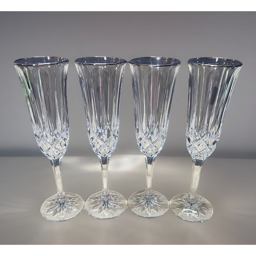 Set/4 Noritake Rockford Wedding Champagne Flute FULL LEAD CRYSTAL No‎ Box Gift